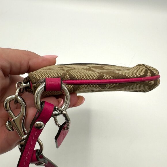 EUC Coach Canvas and Leather Signature Wristlet with Hangtag - Tan/Pink - Picture 6 of 13